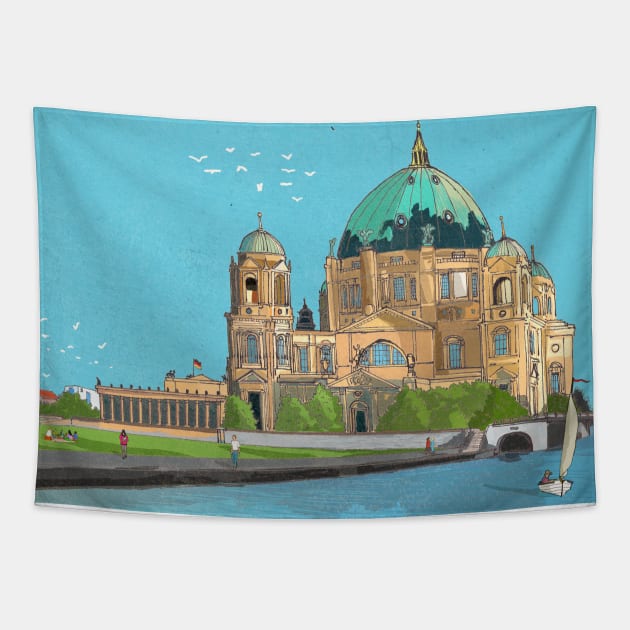 Berliner Dom Germany Illustration Tapestry by Wall-Art-Sketch