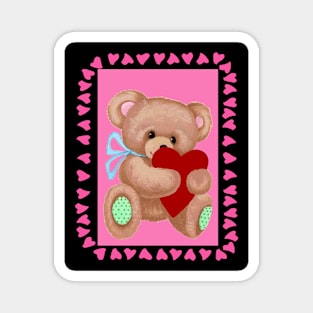 Valentine Teddy Bear Cartoon Fantasy Abstract Print Magnet