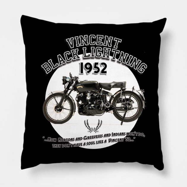 VINCENT BLACK LIGHTNING 1952 Pillow by Armadillo Hat