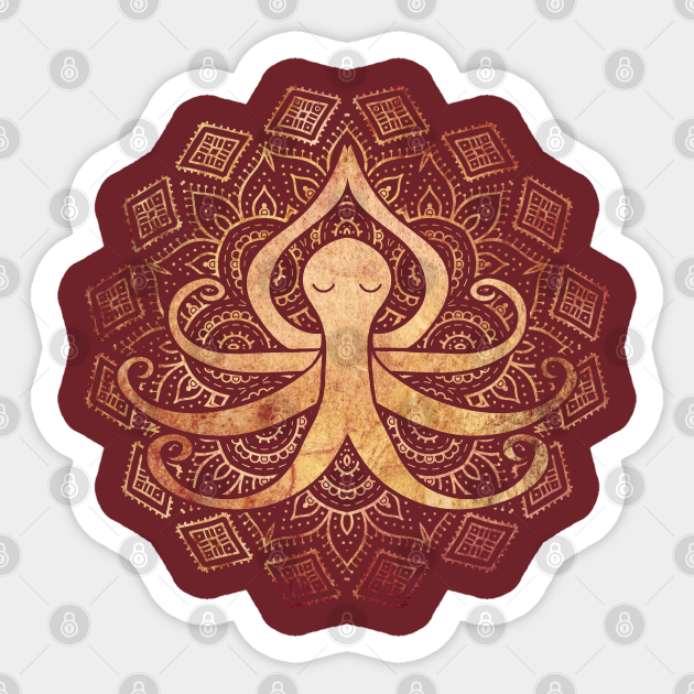 Golden Zen Octopus Meditating - Octopus - Sticker