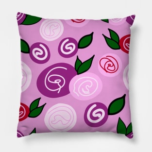 Floral Pink and Red Swirl Rose Berries and Leaves Pattern on Pink Backdrop, made by EndlessEmporium Pillow