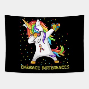 Embrace Differences Dabbing Unicorn Shirt Autism Awareness Tapestry