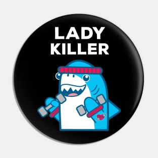 Funny Lady Killer Shark Weight Lifting BodyBuilder Pin