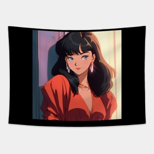 Anime Girl - Red Dress - Retro Style - AI Tapestry