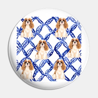 King Charles spaniels and blue lattice seamless pattern Pin