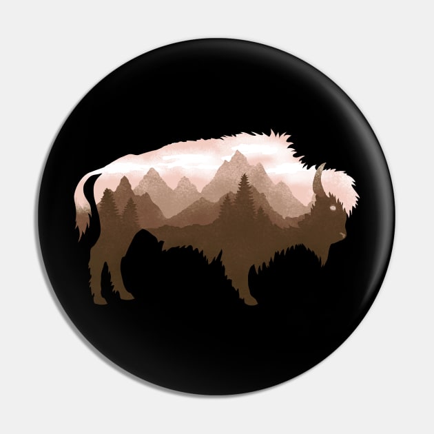 Dramabite Bison Buffalo Double Exposure Surreal Wildlife Native Animal Pin by dramabite