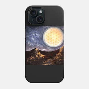 Sacred geometry - moon with flower of life Phone Case