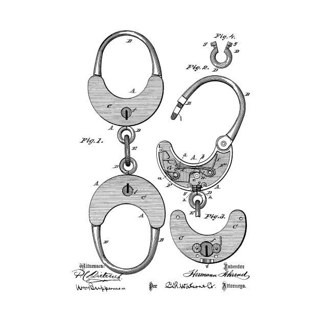 Hand Cuff Vintage Patent Hand Drawing by TheYoungDesigns