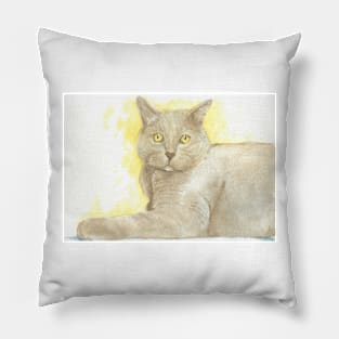 brown cat watercolor portrait Pillow