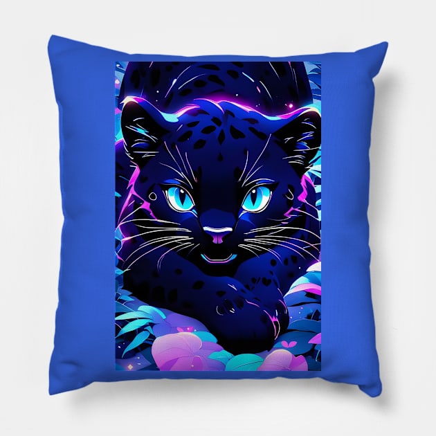 Cute Kawaii black panther art Pillow by Spaceboyishere