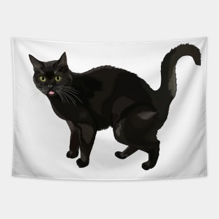 Cute Black Cat Blepping Tapestry