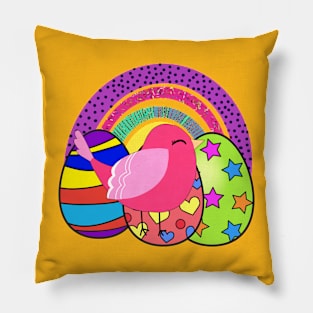 Spring Chick, Easter Eggs, And Boho Rainbow Pillow