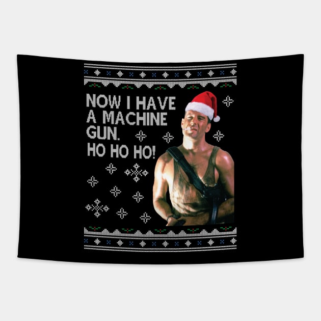 Die Hard Ho Ho Ho Machine Gun Christmas Kint Tapestry by Nova5