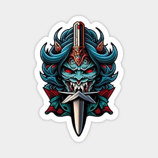 Traditional Japanese Oni Mask | Samurai Mask | Cyberpunk Mask | 0006 Magnet