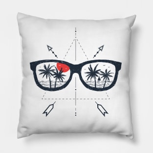 Sunglasses. Beach. Palms. Geometric Style Pillow