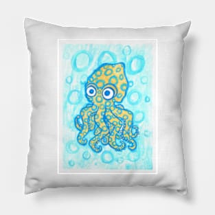 Blue Ringer Octopus - Cartoony Watercolor Pillow