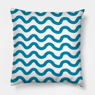 Blue horizontal wavy lines pattern Pillow