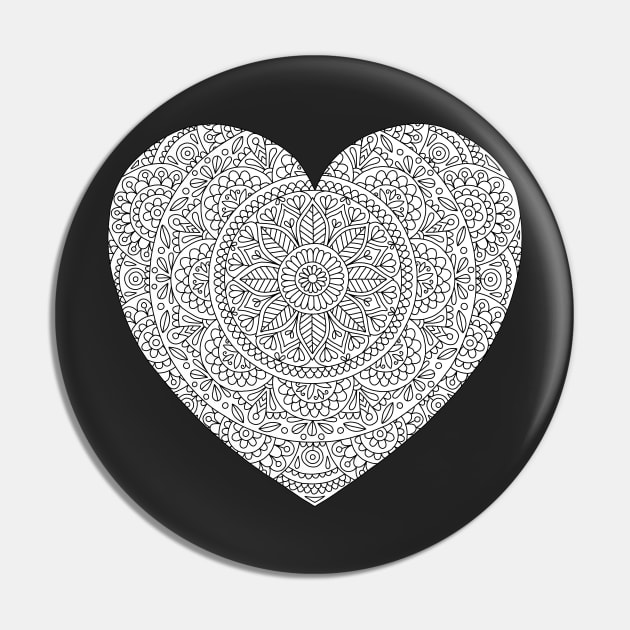 Mandala Heart with Flowers and Leaves for Adult Coloring Pin by annagrunduls