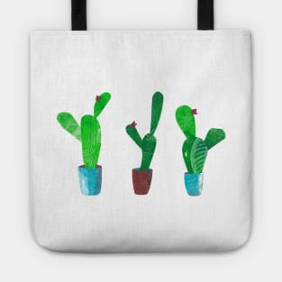 Succulent cacti in pots - mixed media collage Tote