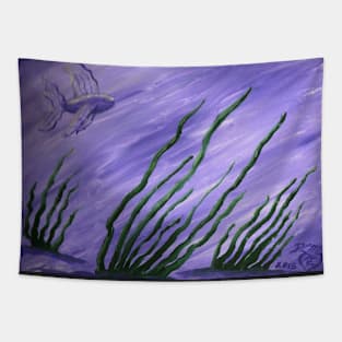 fish in purple and lavendar water with seagrass Tapestry