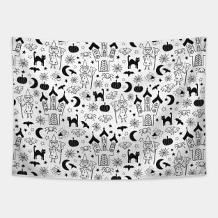 Halloween Night Black On White Tapestry