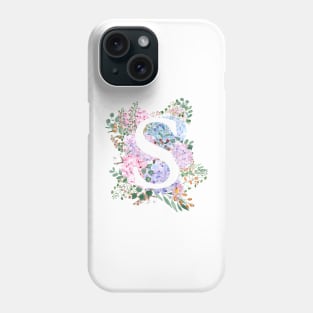 botanical monogram alphabet S hydrangea flowers Phone Case