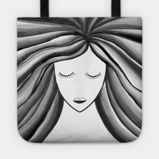 Empowered Lady in Black With Flowing Hair Tote