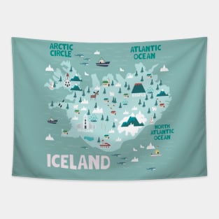 Iceland Illustrated Map Tapestry