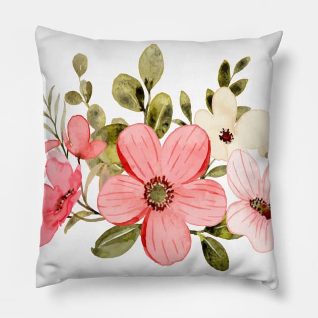 Colorful Watercolor Wild Flower Pillow by kakamona