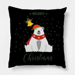 Holiday greeting from funny Polar Bear with elf hat and holly Pillow