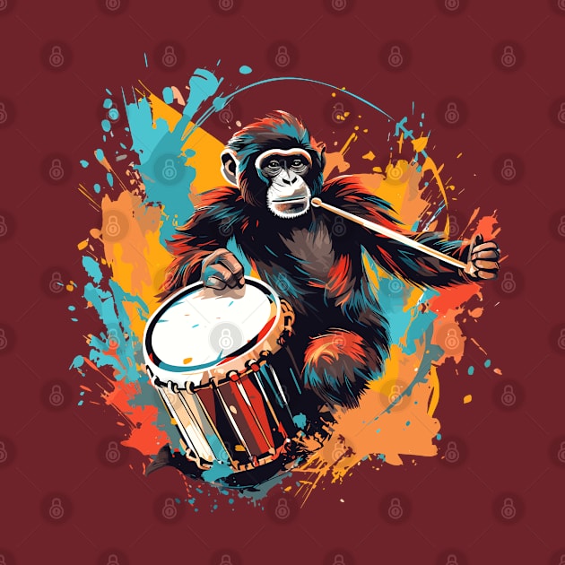 Monkey Playing Drums by Graceful Designs