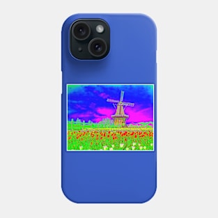 Windmill with Tulips Abstract Surreal Psychedelic Netherlands Scenic Print Phone Case