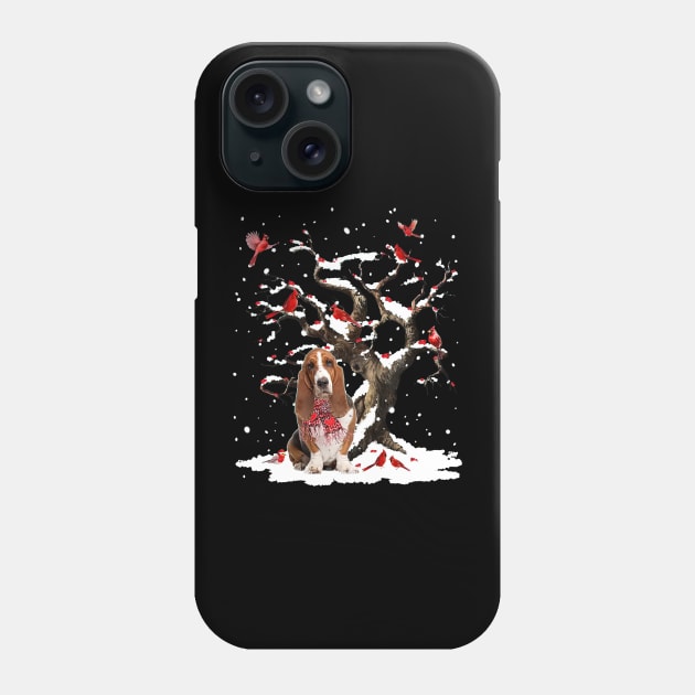 Basset Hound Scarf Cardinal Snow Christmas Phone Case by Benko Clarence