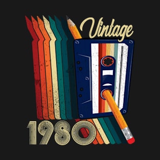 Vintage 1980 Cassette Tape Pencil Retro Classic Birthday T-Shirt