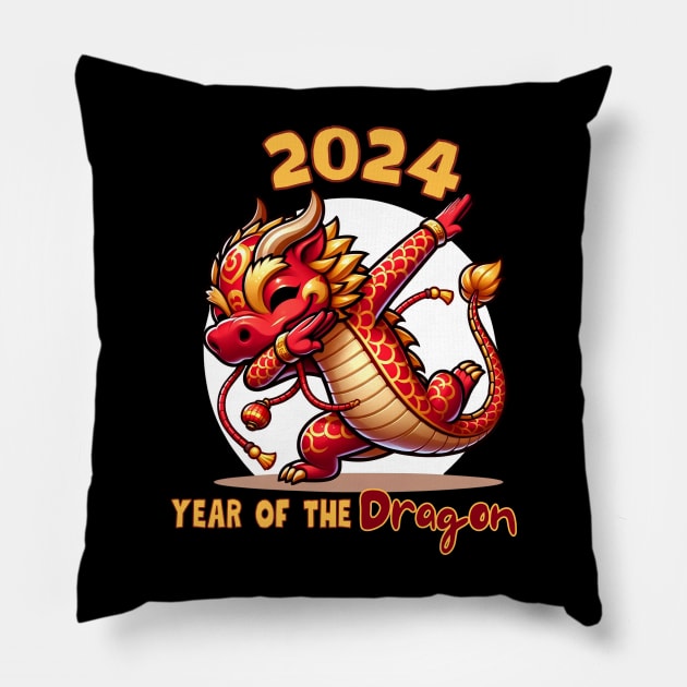 Year of the Dragon 2024 New Year Dabbing Chinese Zodiac Pillow by WearablePSA