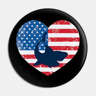 American Flag Heart Love Shark Usa Patriotic 4Th Of July Pin