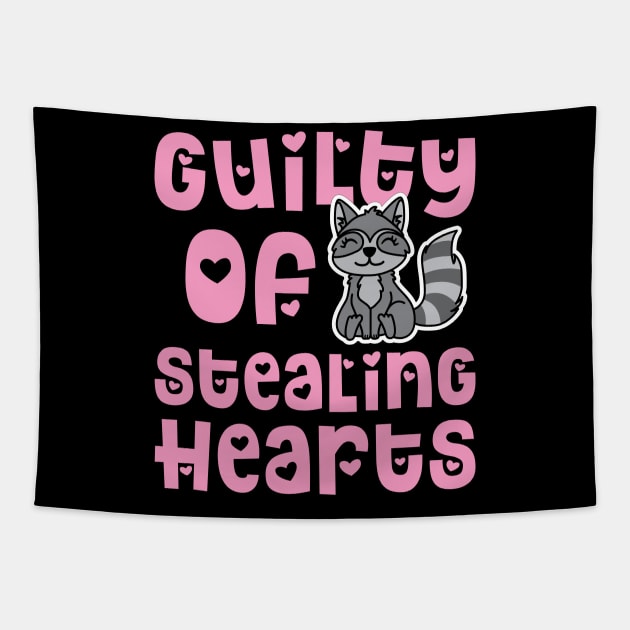 Guilty Of Stealing Hearts Valentines Day Raccoon Cute Funny Tapestry by GlimmerDesigns