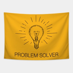 Problem Solver, Light Bulb, Black Text Tapestry