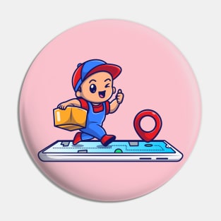 Cute Courier Delivery Online Package Cartoon Pin