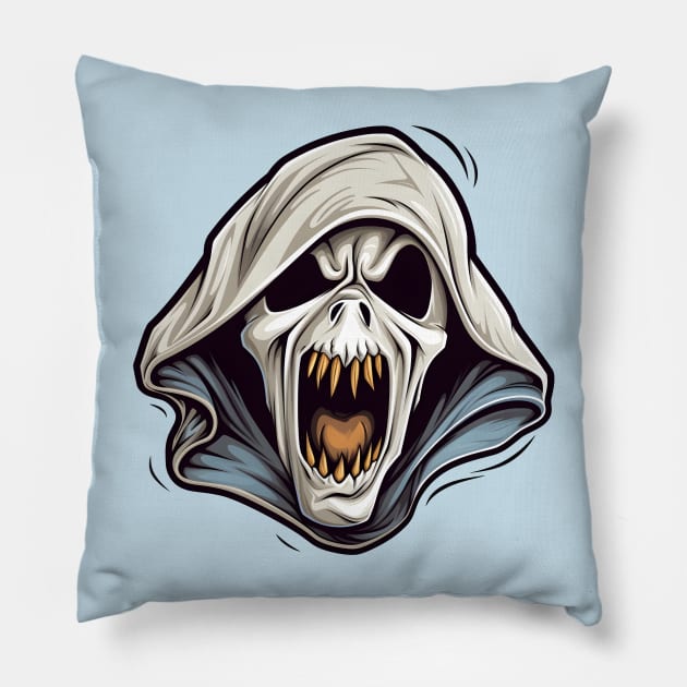 Ghostface inspired monster with white hood Pillow by Clearmind Arts