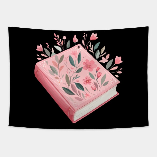 Pink Floral Book Tapestry by Siha Arts