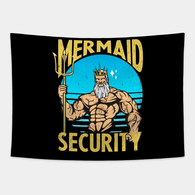 mermaid security - funny merman and mermaid dad Tapestry by savage land 