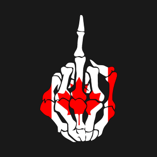 Skeleton Middle Finger Canada Flag T-Shirt