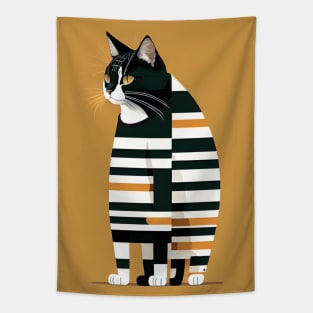 Suave Stripes: Stylish Side Profile Cat Tapestry