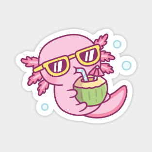 Cute Axolotl Chilling With Coconut Water Magnet