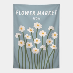 Flower market print, Seoul, Chamomile, Daisy art print, Cute blue flowers, Posters aesthetic, Cottagecore Tapestry