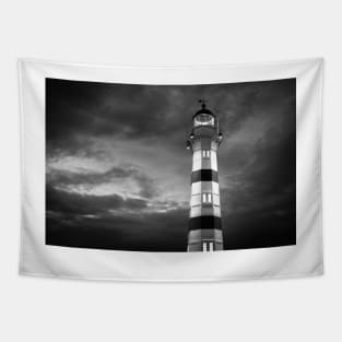 lighthouse at night in Malmö Sweden in B/W Tapestry