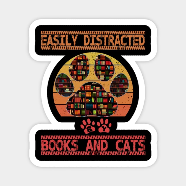 Easily distracted by cats and books Magnet by FatTize