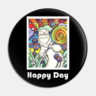 Cosmic Lollipop Ferret - Happy Day - White Outlined Version Pin