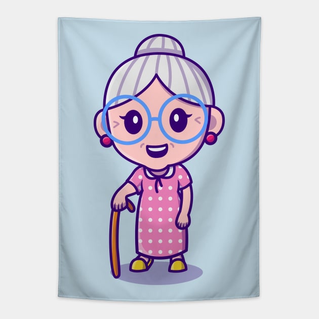 Cute Grandma Carrying Stick Tapestry by Catalyst Labs